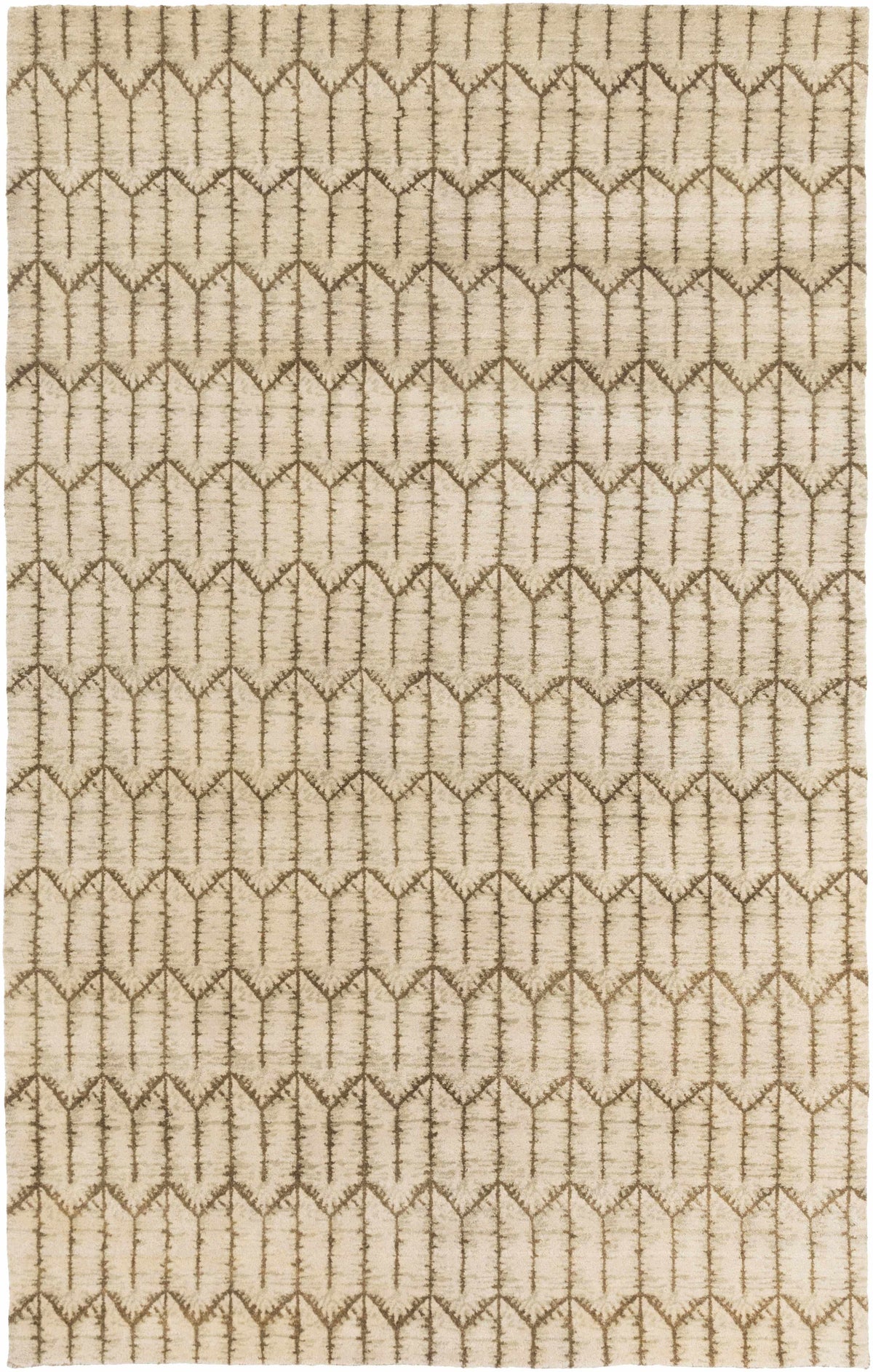 Beige Hand Knotted 100% Wool Modern Rectangle Handmade rug, Indoor use only, no fringe, non-washable.
