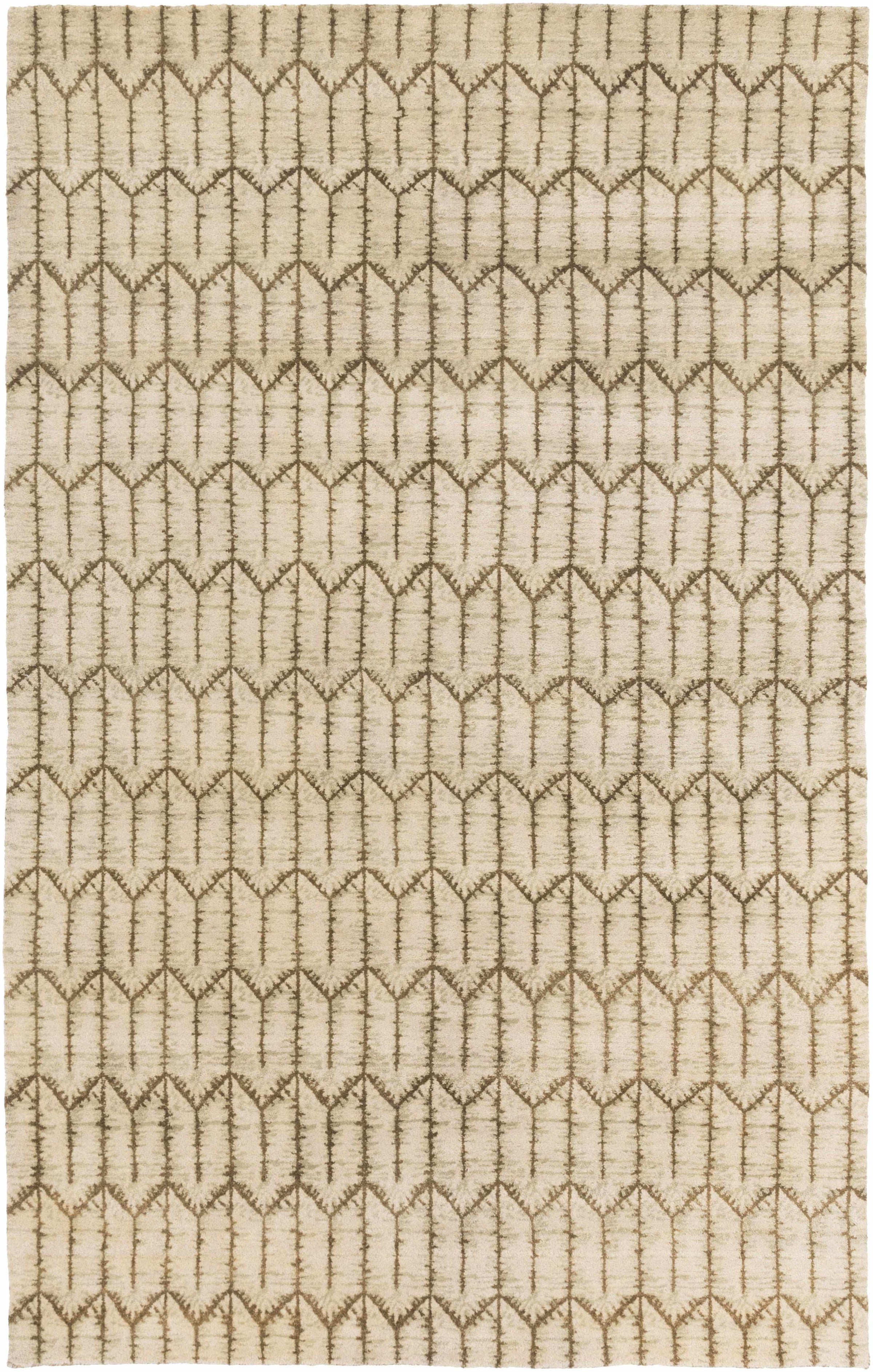 Beige Hand Knotted 100% Wool Modern Rectangle Handmade rug, Indoor use only, no fringe, non-washable.