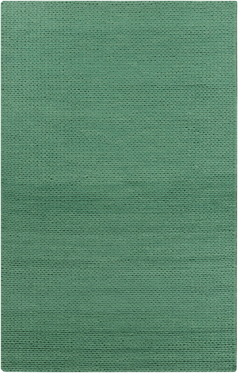 Green Hand Woven 100% Wool Cottage Rectangle Handmade rug, Indoor use only, no fringe, non-washable.