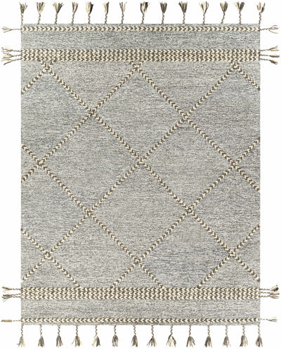 Medium Gray Hand Tufted 100% Wool Global Rectangle Handmade rug, Indoor use only, has fringe, non-washable.