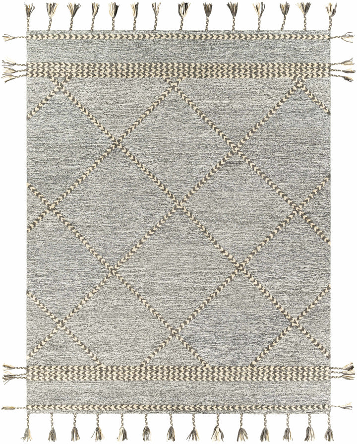 Medium Gray Hand Tufted 100% Wool Global Rectangle Handmade rug, Indoor use only, has fringe, non-washable.