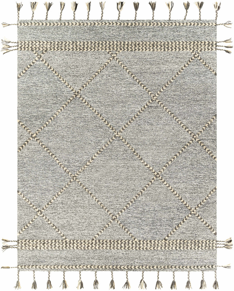 Medium Gray Hand Tufted 100% Wool Global Rectangle Handmade rug, Indoor use only, has fringe, non-washable.