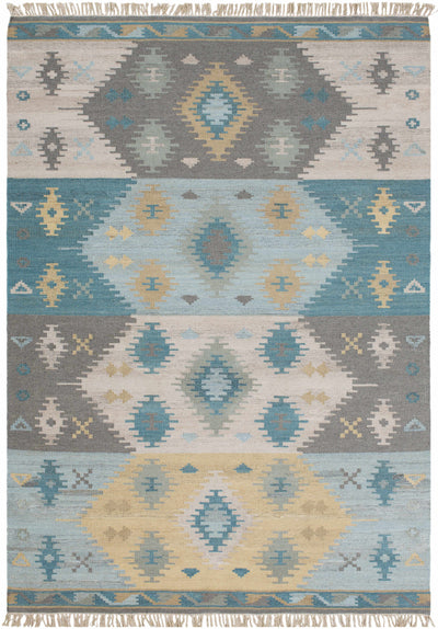 Pale Blue Hand Woven 100% Wool Global Rectangle Handmade rug, Indoor use only, has fringe, non-washable.