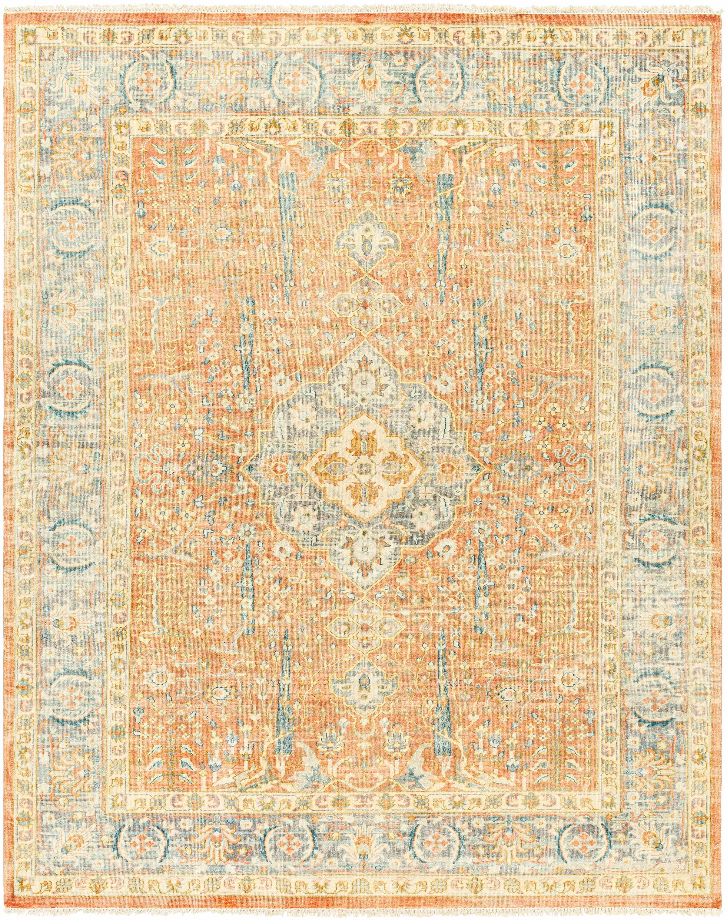 Burnt Orange Hand Knotted 70% Wool, 30% Viscose Traditional Rectangle Handmade rug, Indoor use only, has fringe, non-washable.