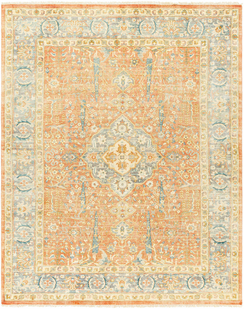 Burnt Orange Hand Knotted 70% Wool, 30% Viscose Traditional Rectangle Handmade rug, Indoor use only, has fringe, non-washable.