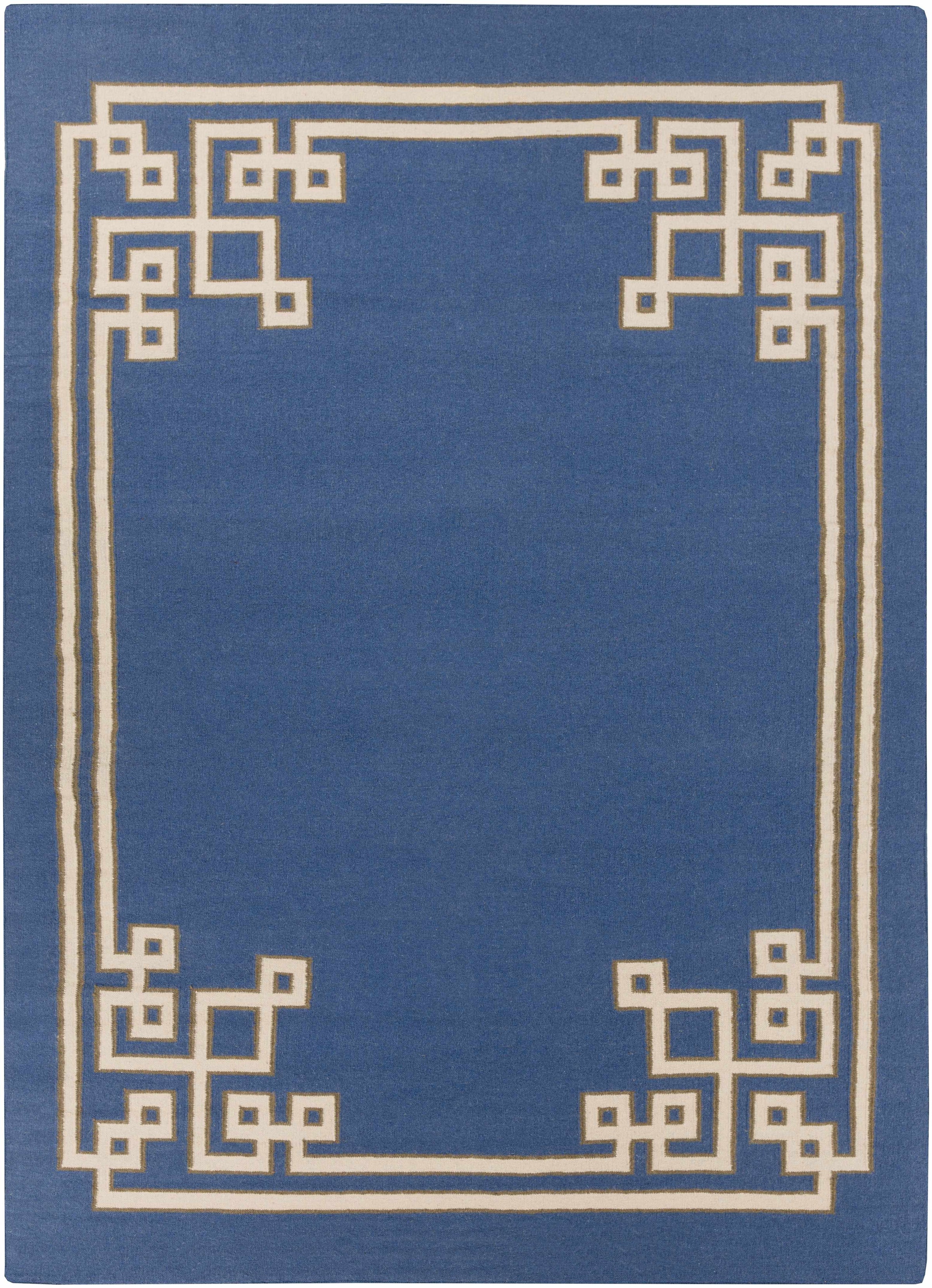 Dark Blue Hand Woven 100% Wool Modern Rectangle Handmade rug, Indoor use only, no fringe, non-washable.