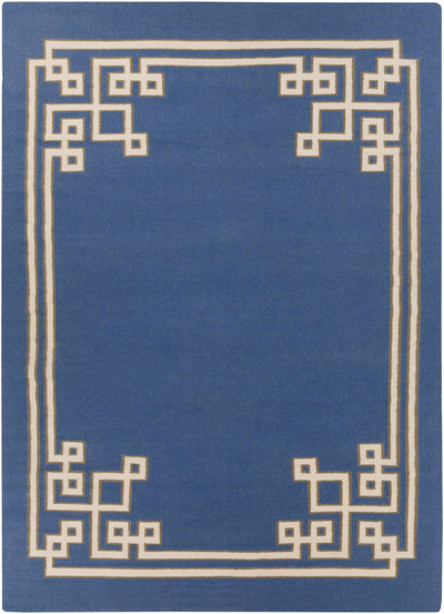 Dark Blue Hand Woven 100% Wool Modern Rectangle Handmade rug, Indoor use only, no fringe, non-washable.
