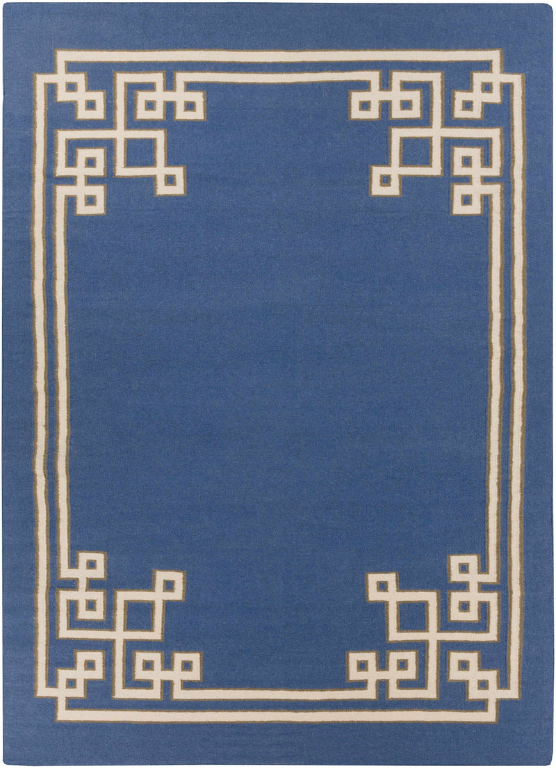 Dark Blue Hand Woven 100% Wool Modern Rectangle Handmade rug, Indoor use only, no fringe, non-washable.