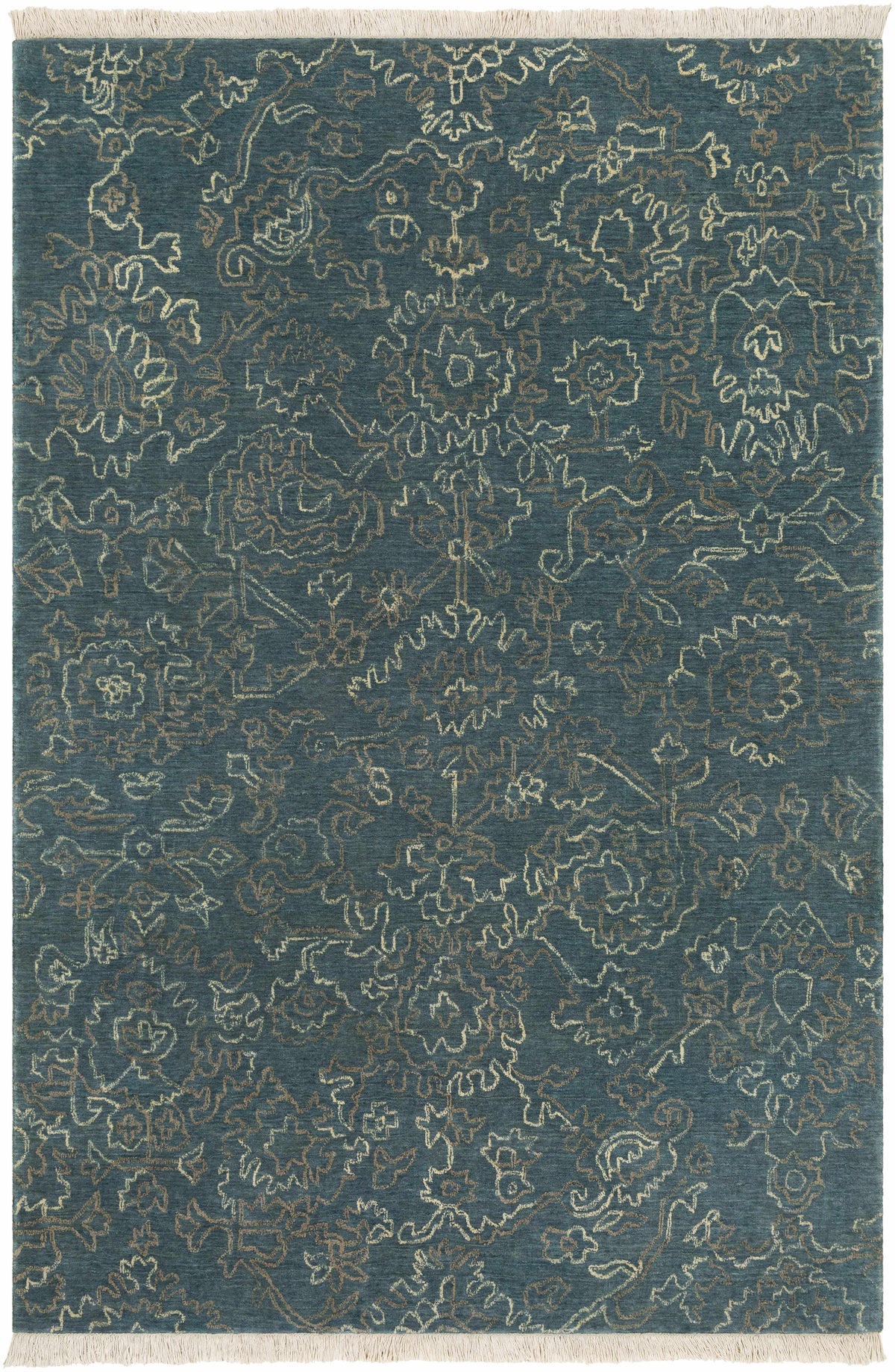 Dark Blue Hand Knotted 100% Wool Traditional Rectangle Handmade rug, Indoor use only, has fringe, non-washable.