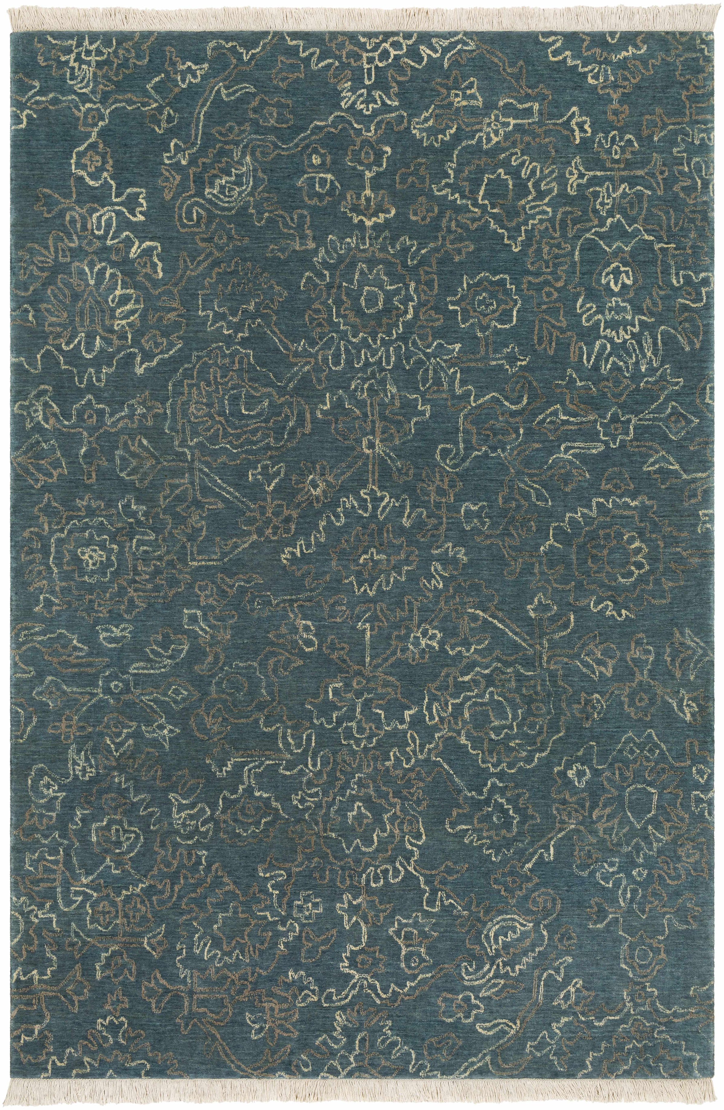 Dark Blue Hand Knotted 100% Wool Traditional Rectangle Handmade rug, Indoor use only, has fringe, non-washable.