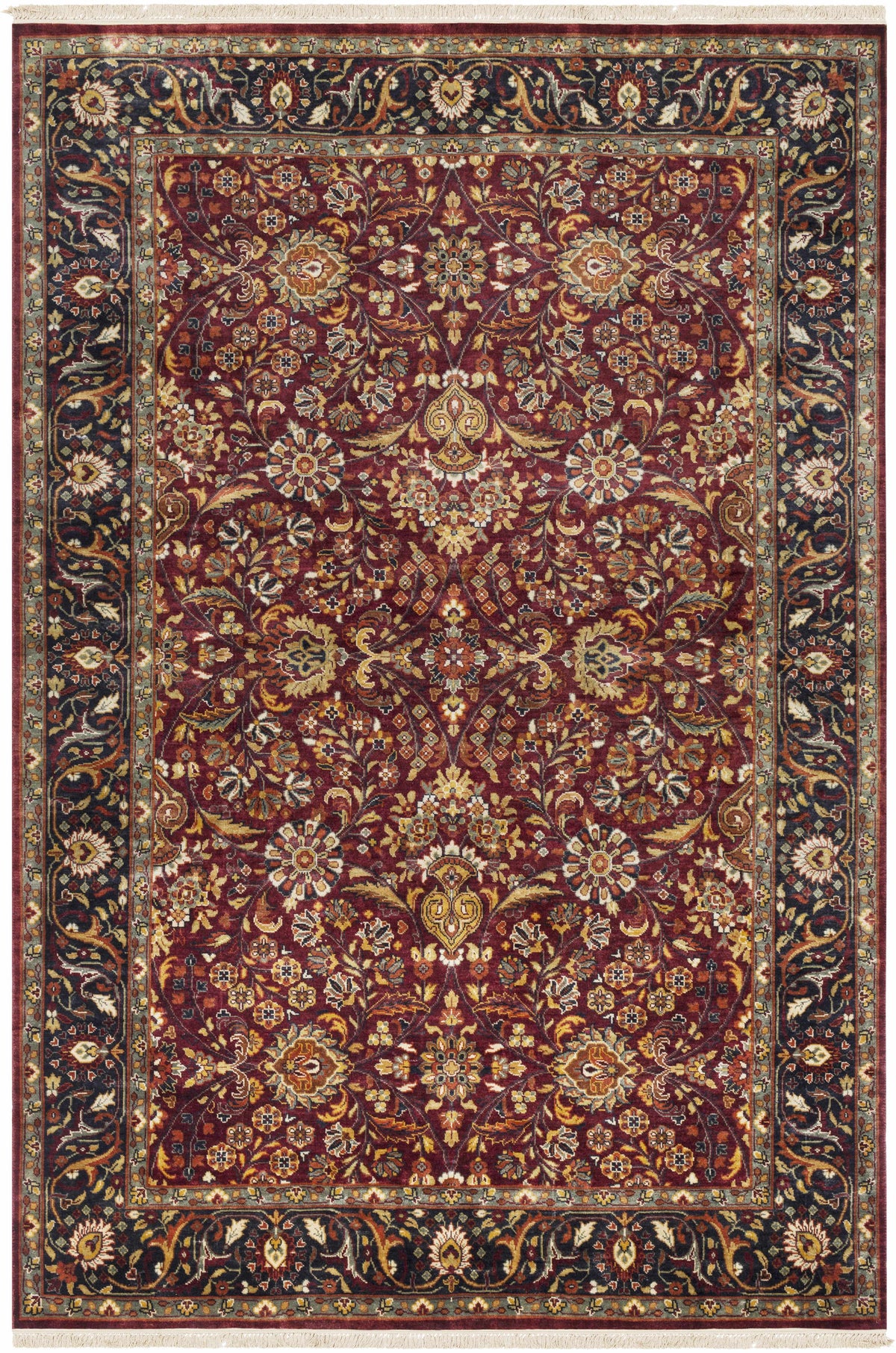 Burgundy Hand Knotted 100% NZ Wool Traditional Rectangle Handmade rug, Indoor use only, has fringe, non-washable.