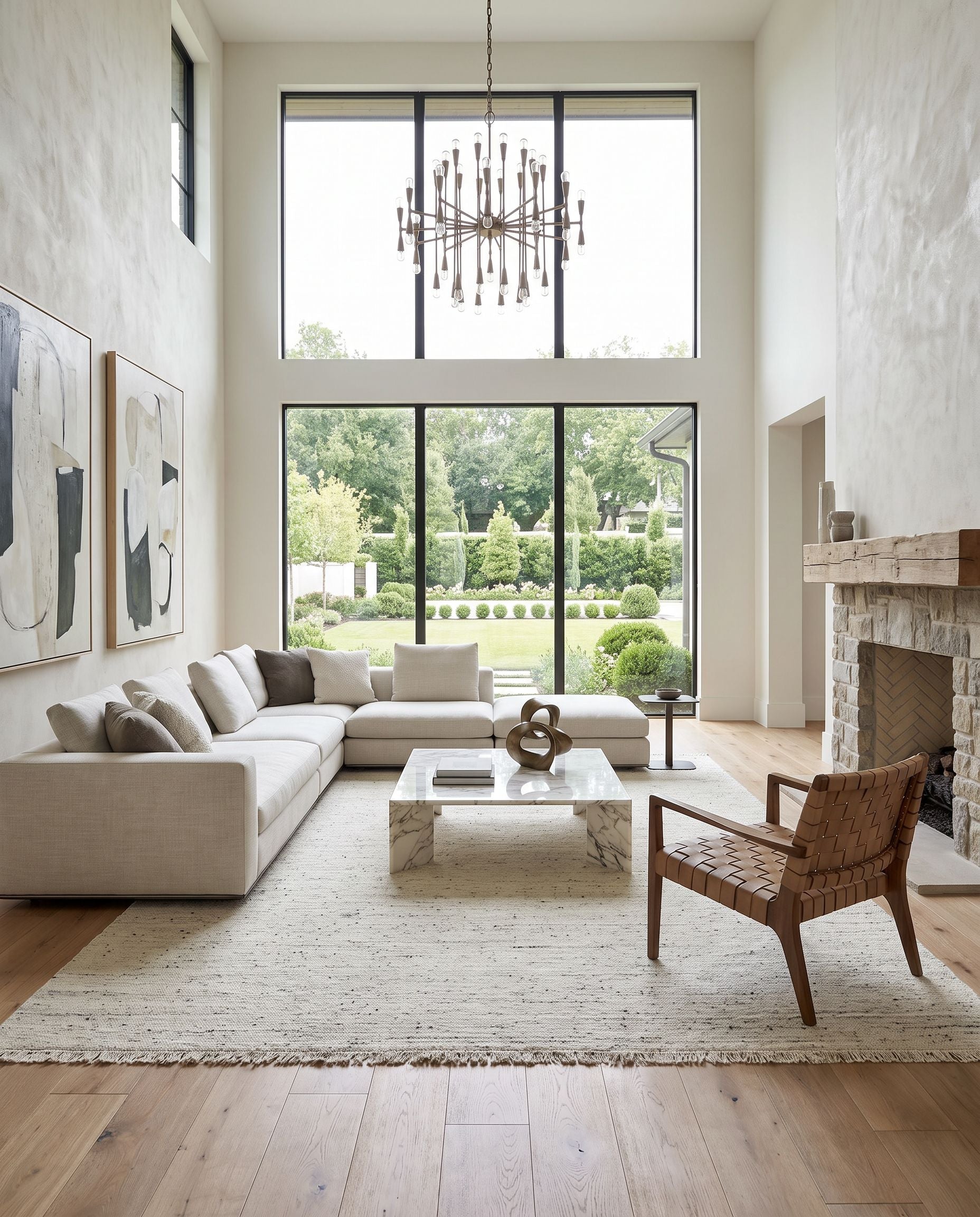 Hamburg HMB-2300 Hand Loomed Rug as the centerpiece of a bright luxury living room — a hand loomed contemporary area rug in rose cream tones