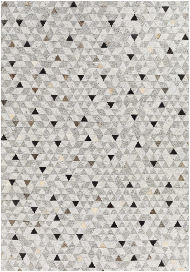 Gray Hand Crafted 65% Viscose, 35% Leather Modern Rectangle Handmade rug, Indoor use only, no fringe, non-washable.