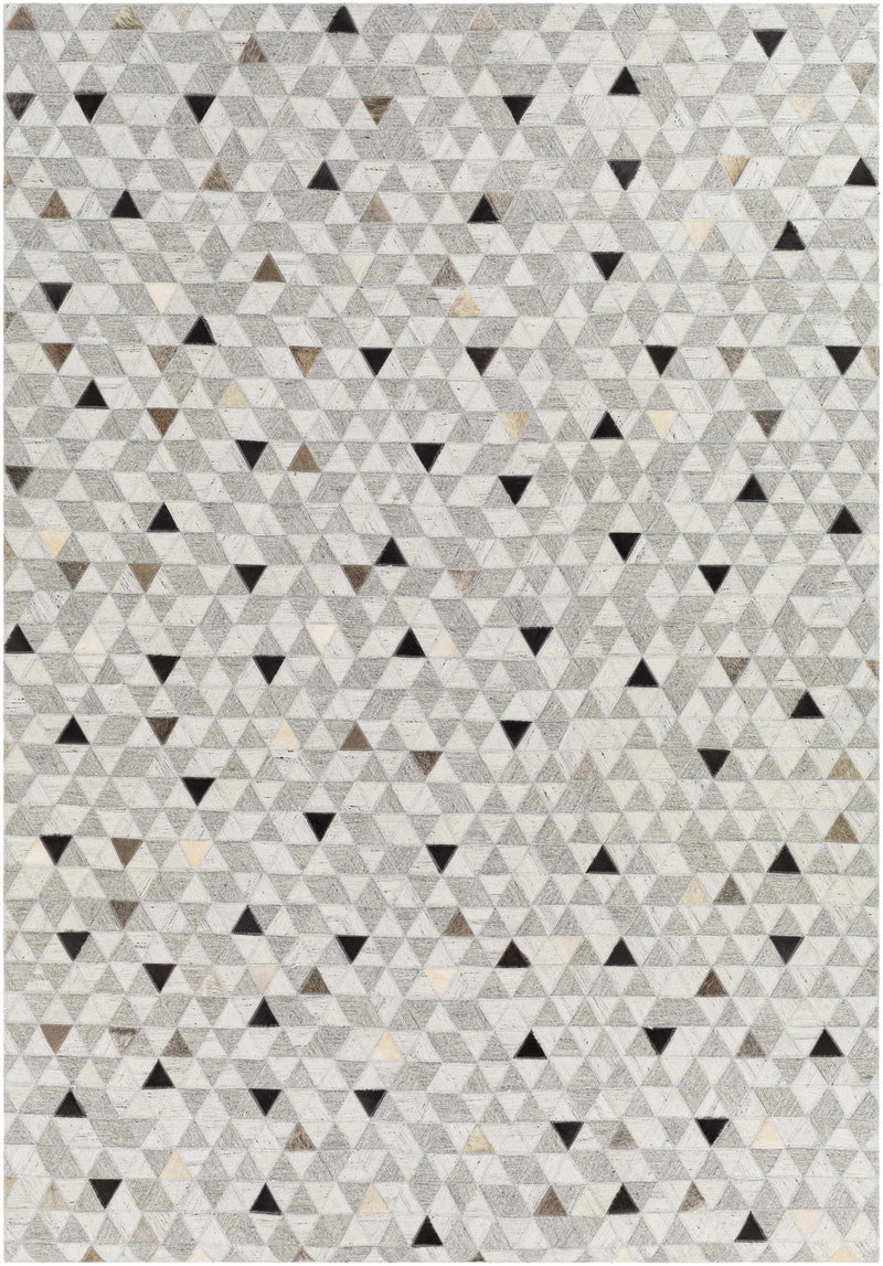 Gray Hand Crafted 65% Viscose, 35% Leather Modern Rectangle Handmade rug, Indoor use only, no fringe, non-washable.