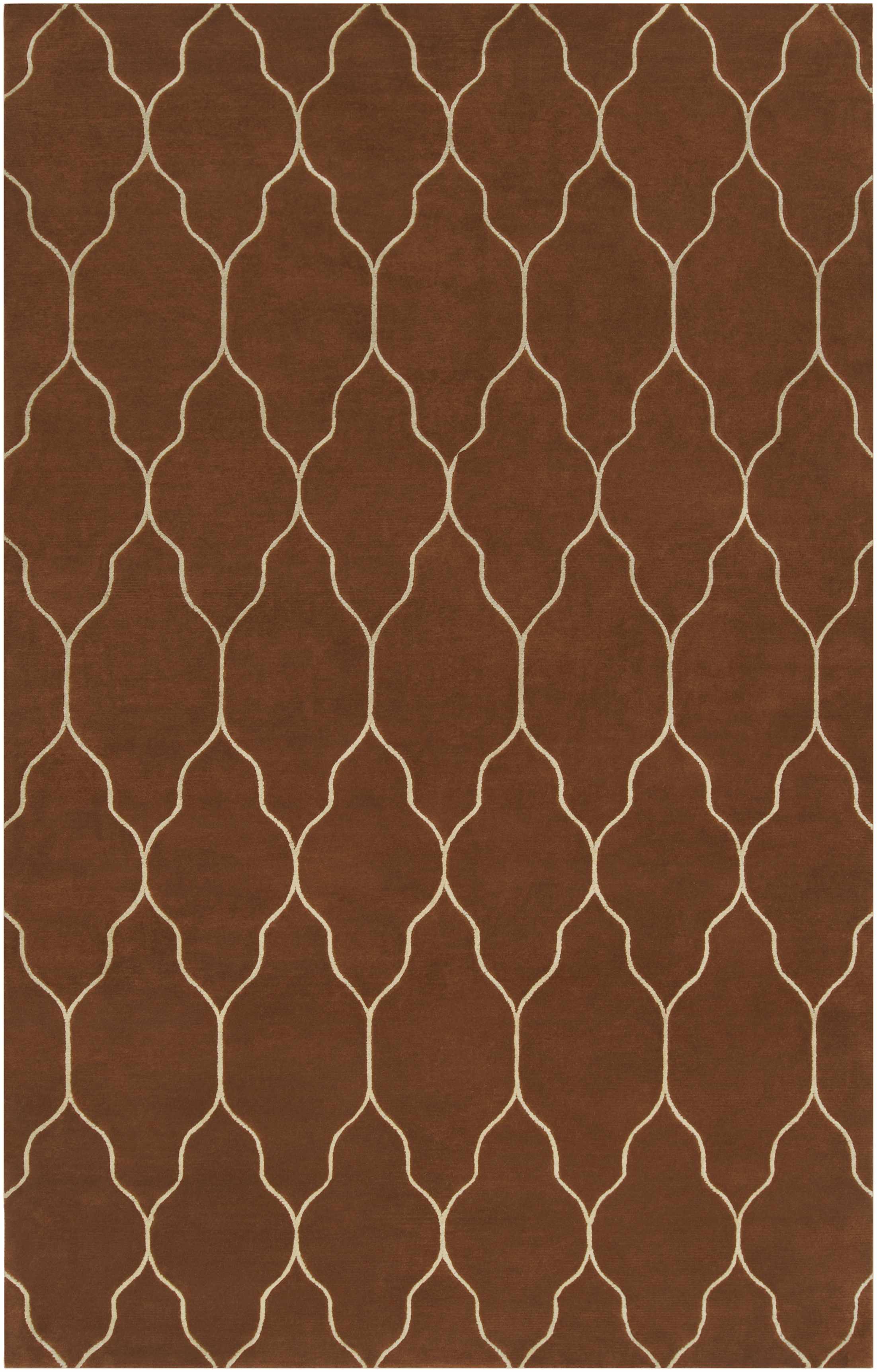Brown Hand Knotted 100% Wool Modern Rectangle Handmade rug, Indoor use only, no fringe, non-washable.