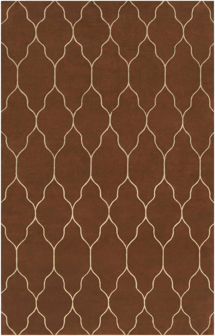 Brown Hand Knotted 100% Wool Modern Rectangle Handmade rug, Indoor use only, no fringe, non-washable.