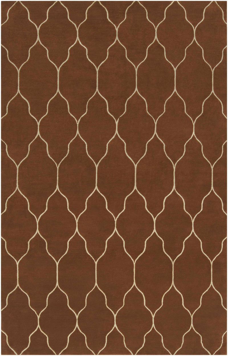 Brown Hand Knotted 100% Wool Modern Rectangle Handmade rug, Indoor use only, no fringe, non-washable.