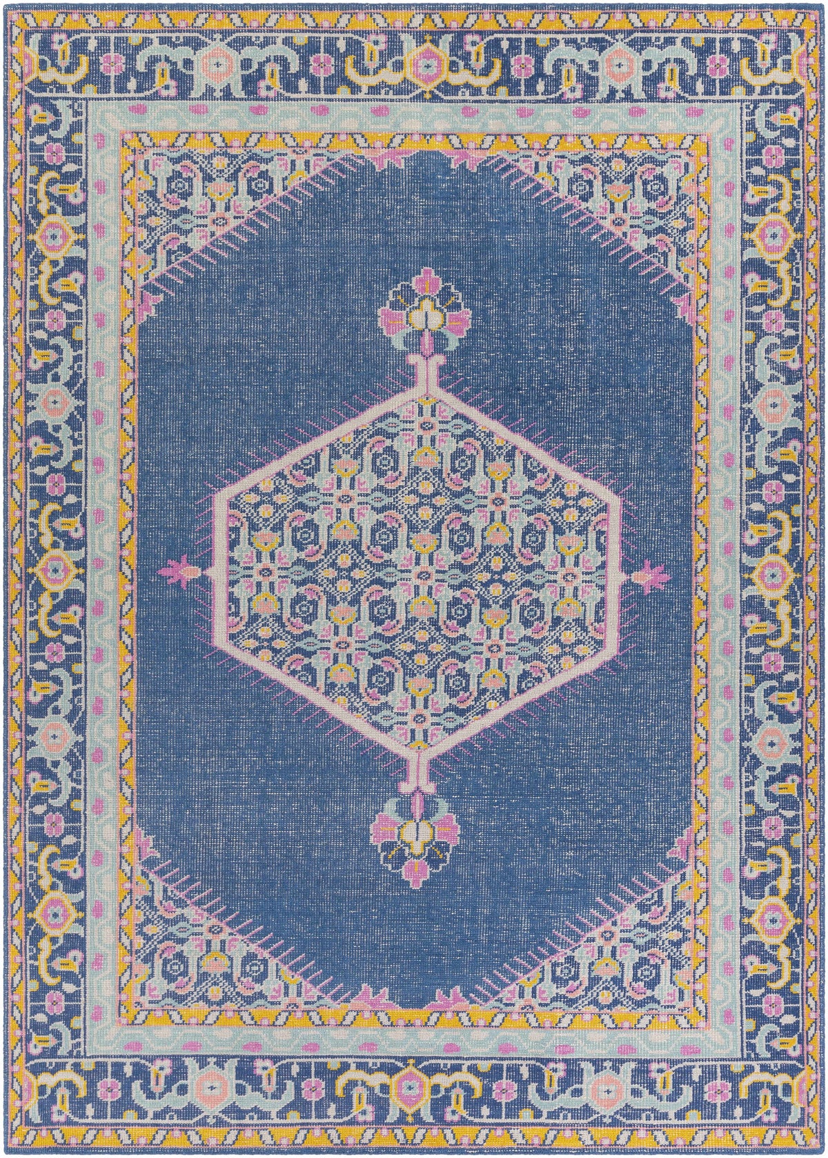 Dark Blue Hand Knotted 100% NZ Wool Traditional Rectangle Handmade rug, Indoor use only, no fringe, non-washable.