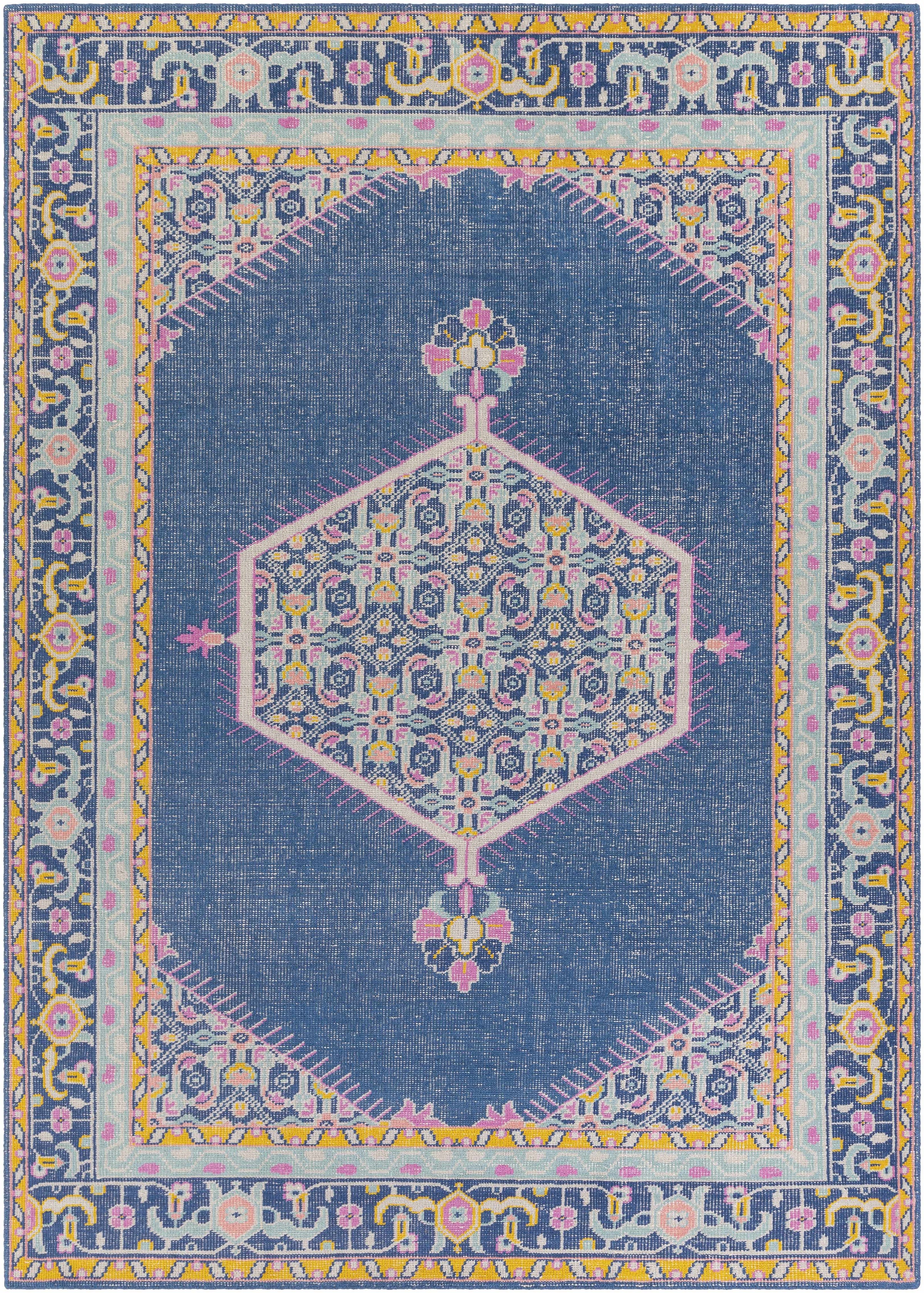 Dark Blue Hand Knotted 100% NZ Wool Traditional Rectangle Handmade rug, Indoor use only, no fringe, non-washable.