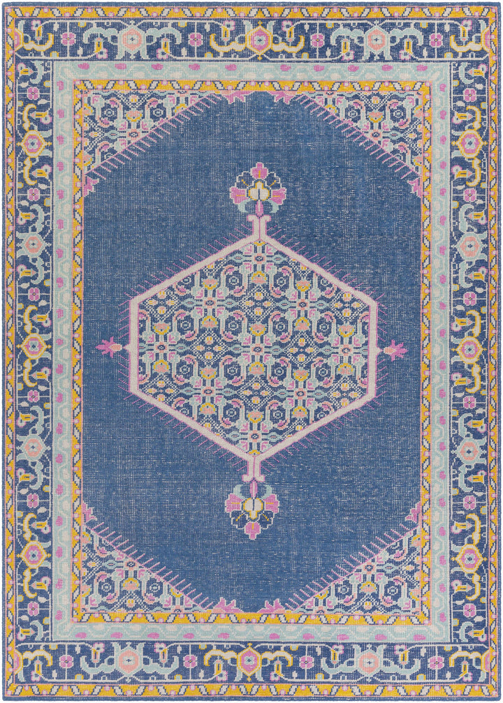 Dark Blue Hand Knotted 100% NZ Wool Traditional Rectangle Handmade rug, Indoor use only, no fringe, non-washable.