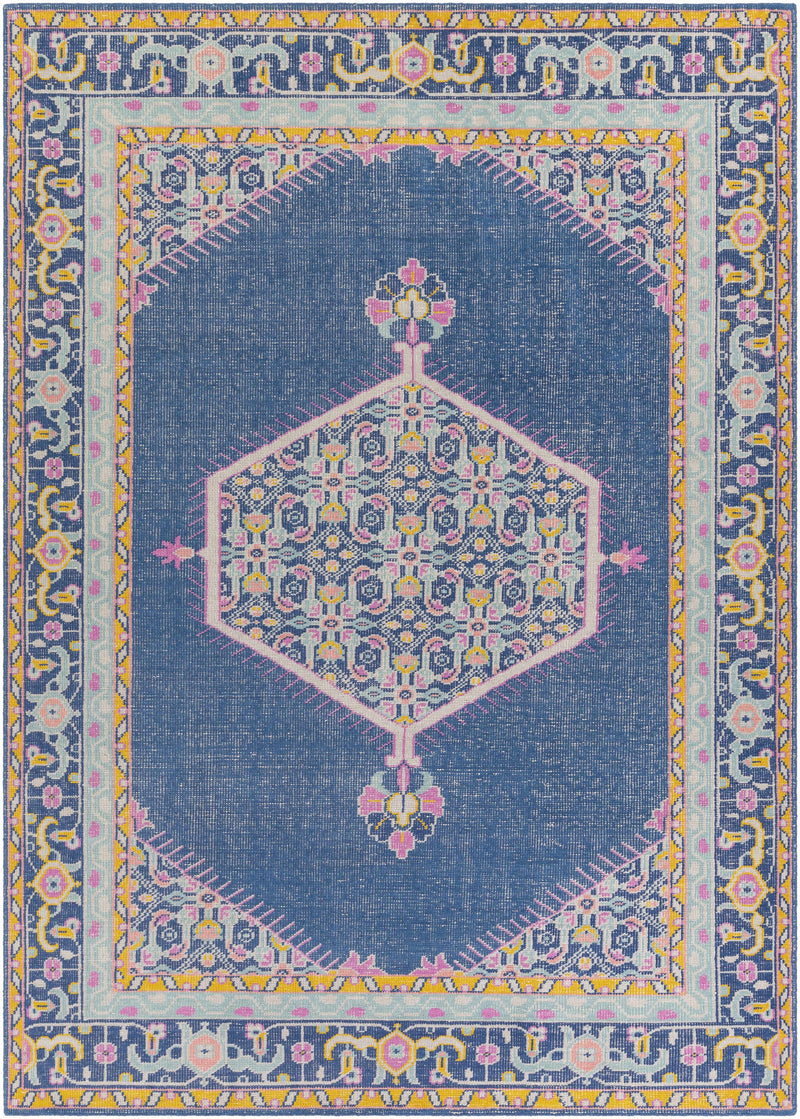Dark Blue Hand Knotted 100% NZ Wool Traditional Rectangle Handmade rug, Indoor use only, no fringe, non-washable.