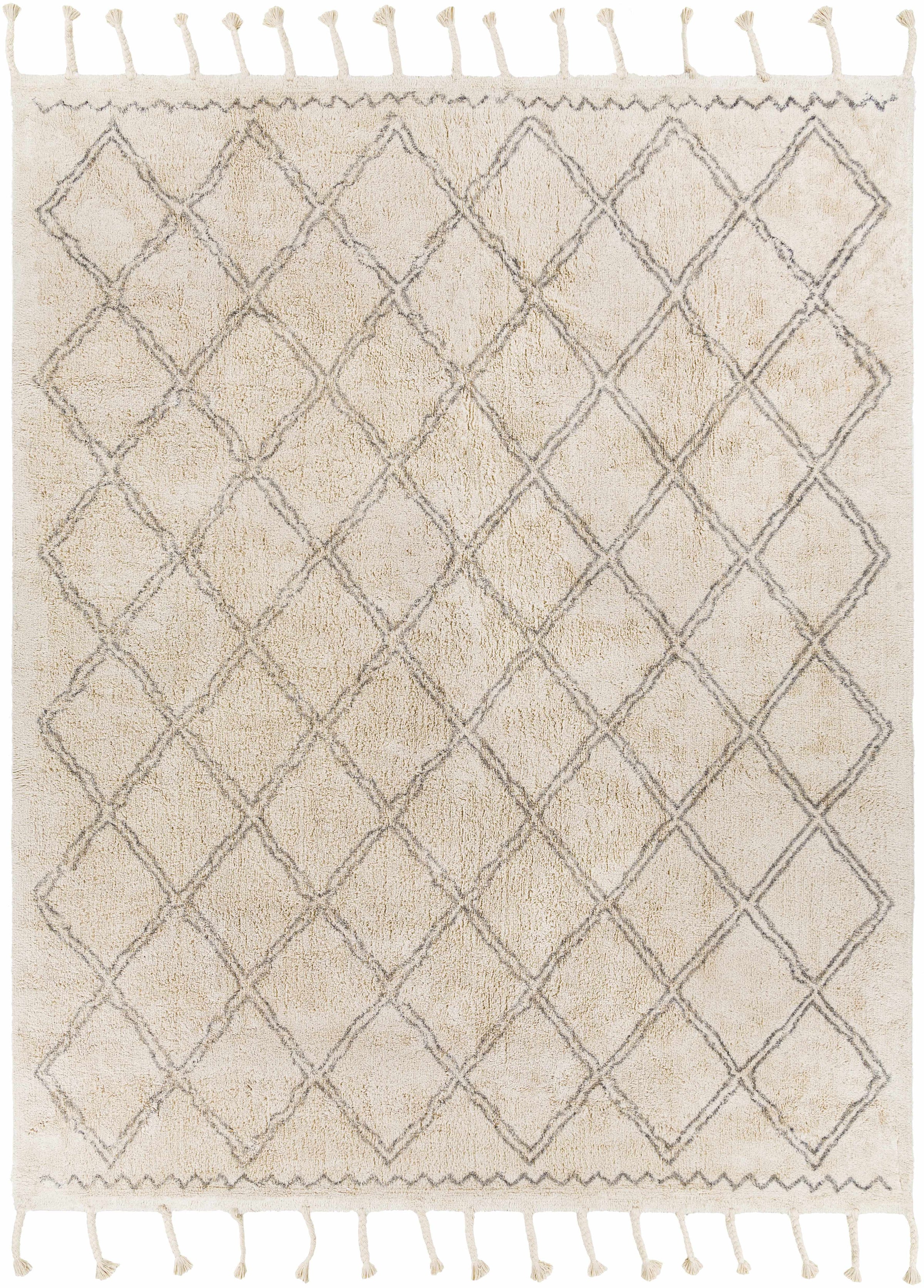 Gray Hand Woven 100% Cotton Global Rectangle Handmade rug, Indoor use only, has fringe, non-washable.