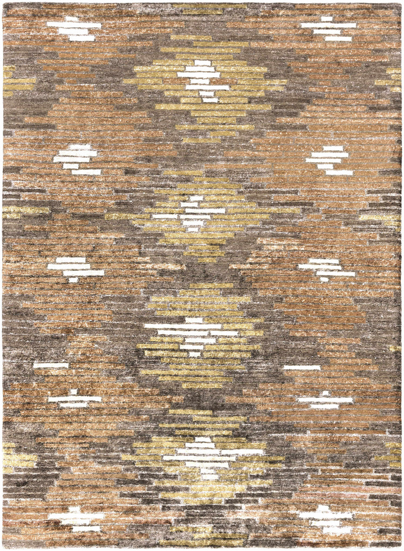 Rust Hand Knotted 100% Viscose Modern Rectangle Handmade rug, Indoor use only, no fringe, non-washable.