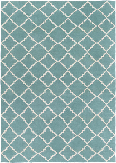 Seafoam Hand Woven 100% Wool Modern Rectangle Handmade rug, Indoor use only, no fringe, non-washable.