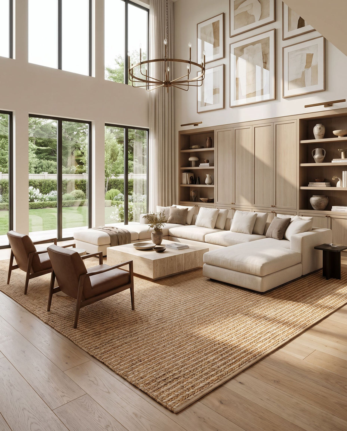 Aria IAA-1002 Hand Woven Rug as the centerpiece of a bright luxury living room — a hand woven cottage area rug in tan tones