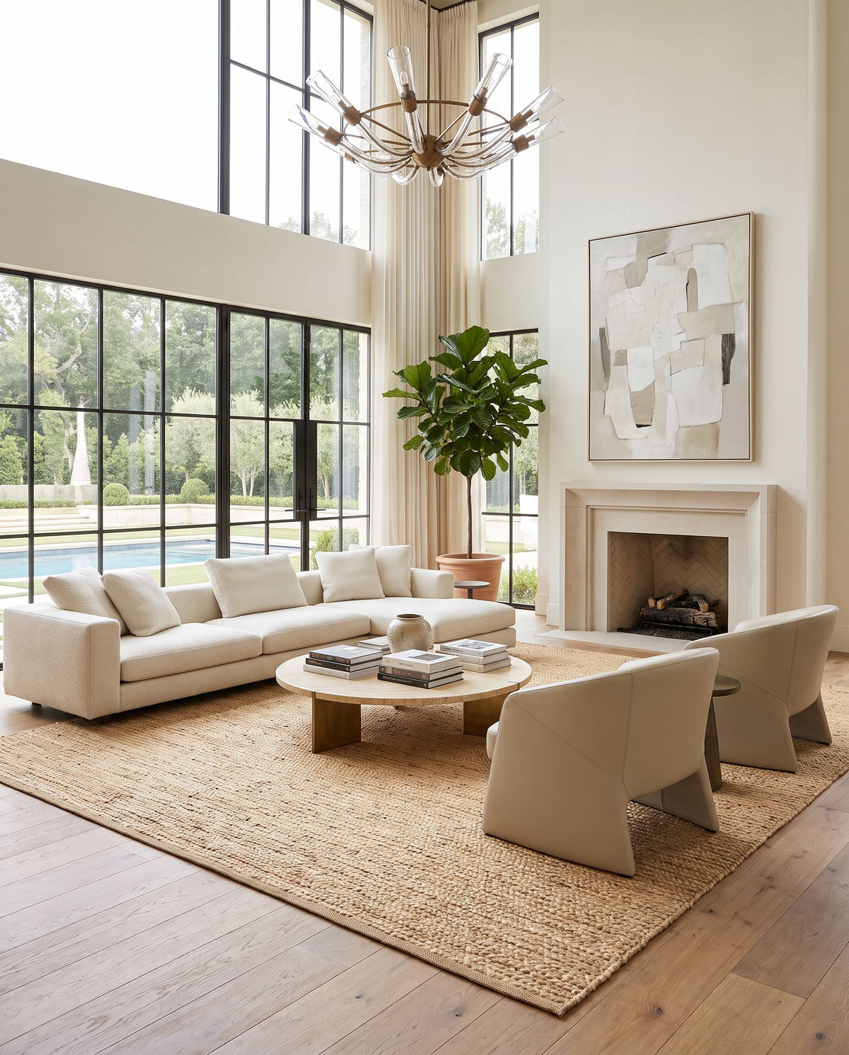Aria IAA-1003 Hand Woven Rug styled in an elegant designer living room — hand woven cottage area rug in beige tones