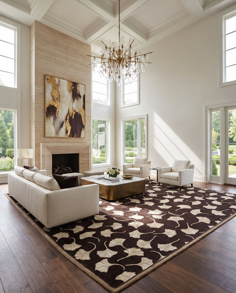 Mugal IN-8262 Hand Knotted Rug as the centerpiece of a bright luxury living room — a hand knotted modern area rug in multicolor tones