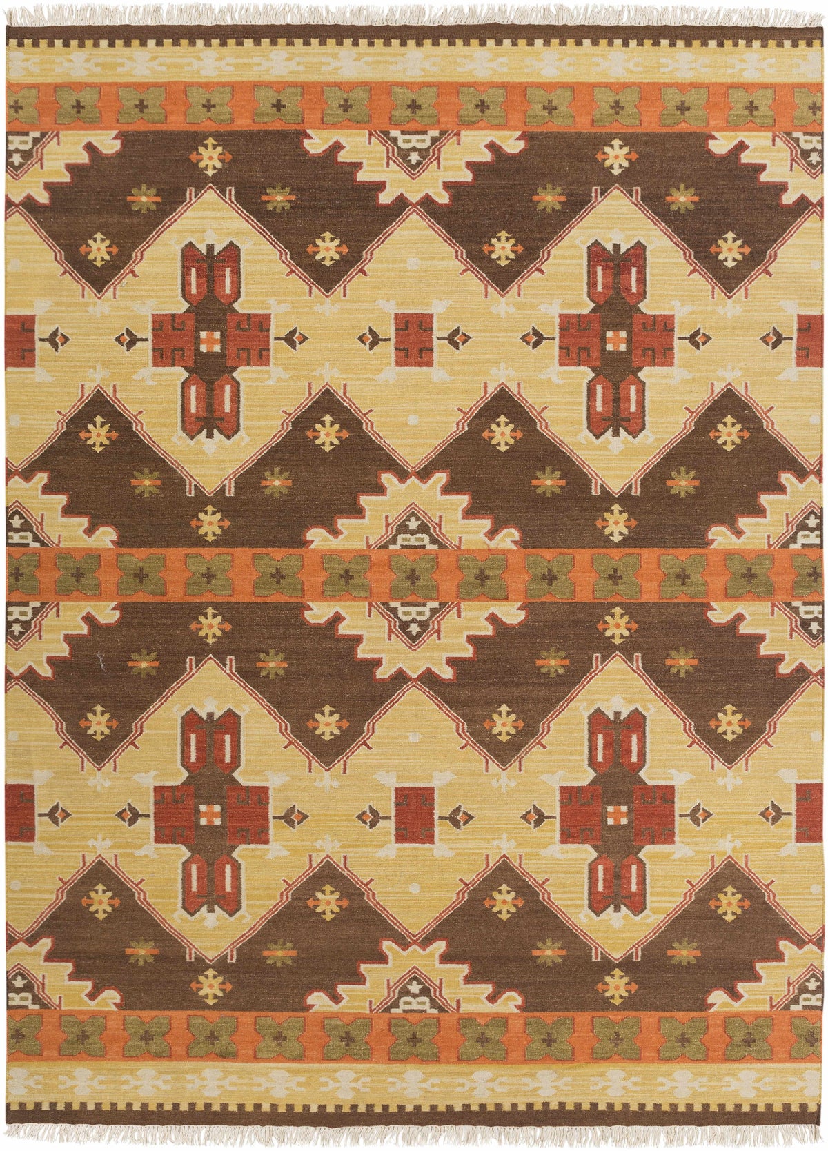 Medium Brown Hand Woven 100% Wool Modern Rectangle Handmade rug, Indoor use only, no fringe, non-washable.