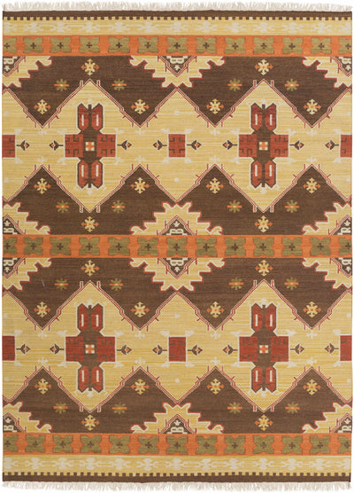 Medium Brown Hand Woven 100% Wool Modern Rectangle Handmade rug, Indoor use only, no fringe, non-washable.