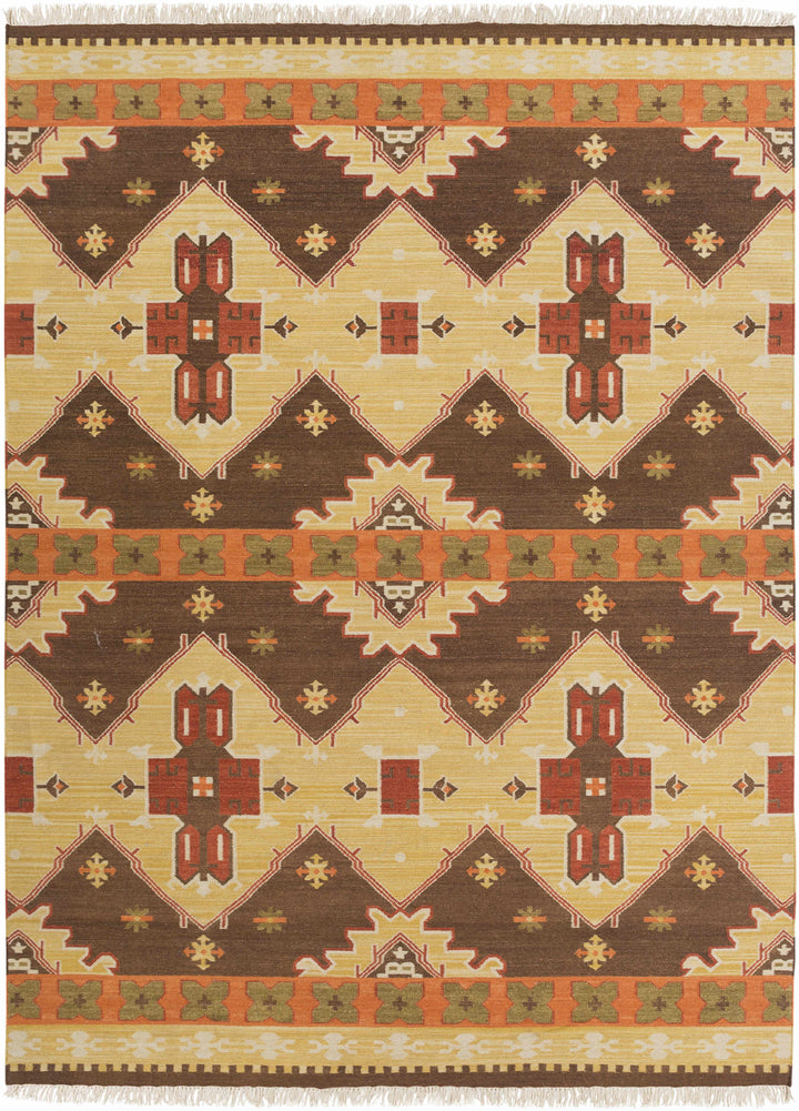 Medium Brown Hand Woven 100% Wool Modern Rectangle Handmade rug, Indoor use only, no fringe, non-washable.