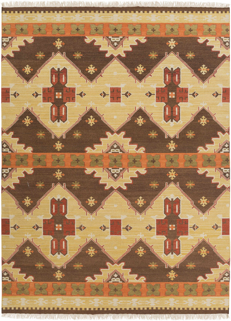 Medium Brown Hand Woven 100% Wool Modern Rectangle Handmade rug, Indoor use only, no fringe, non-washable.