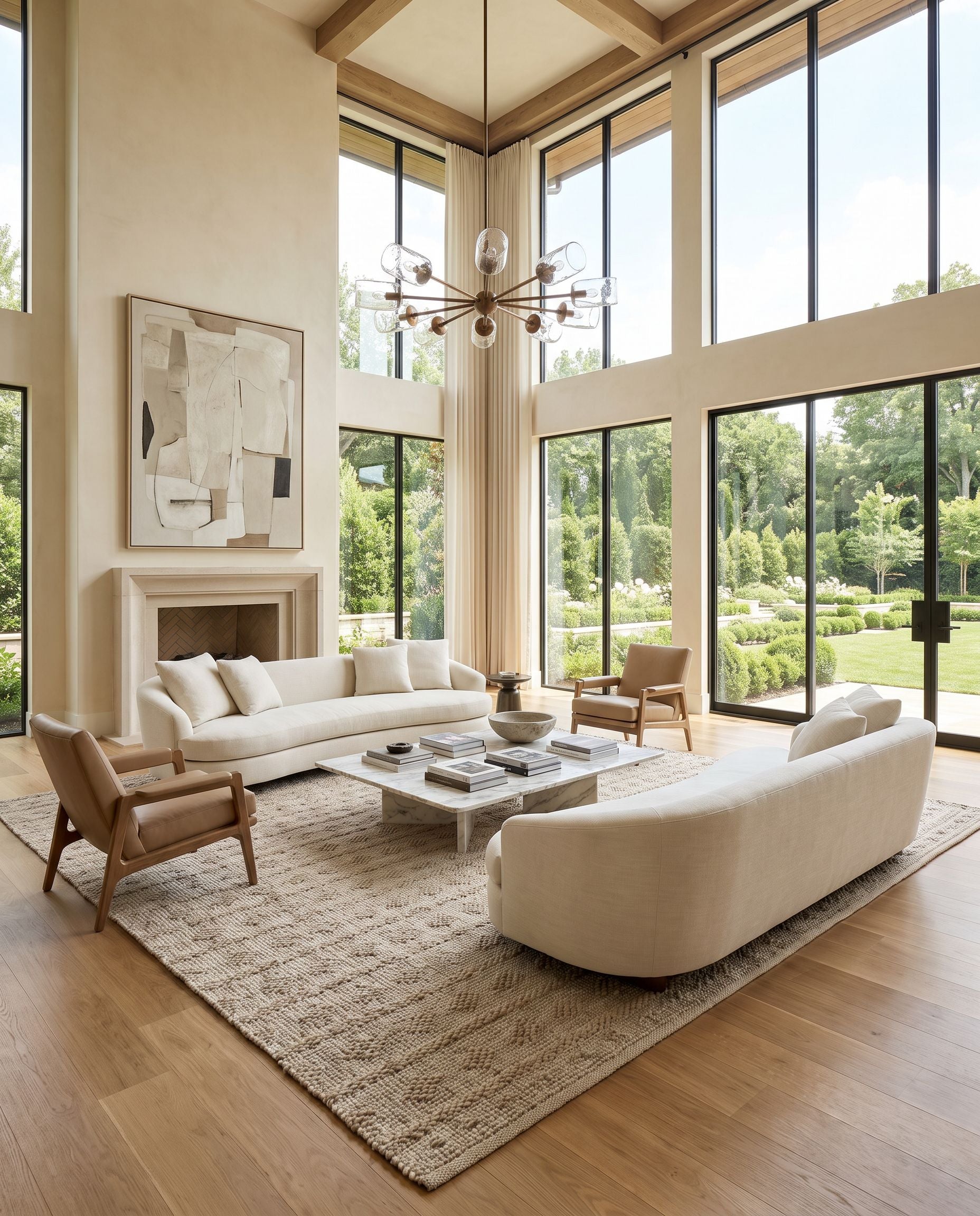 Ingrid ING-2006 Hand Woven Rug as the centerpiece of a bright luxury living room — a hand woven modern area rug in metallic silver and white tones
