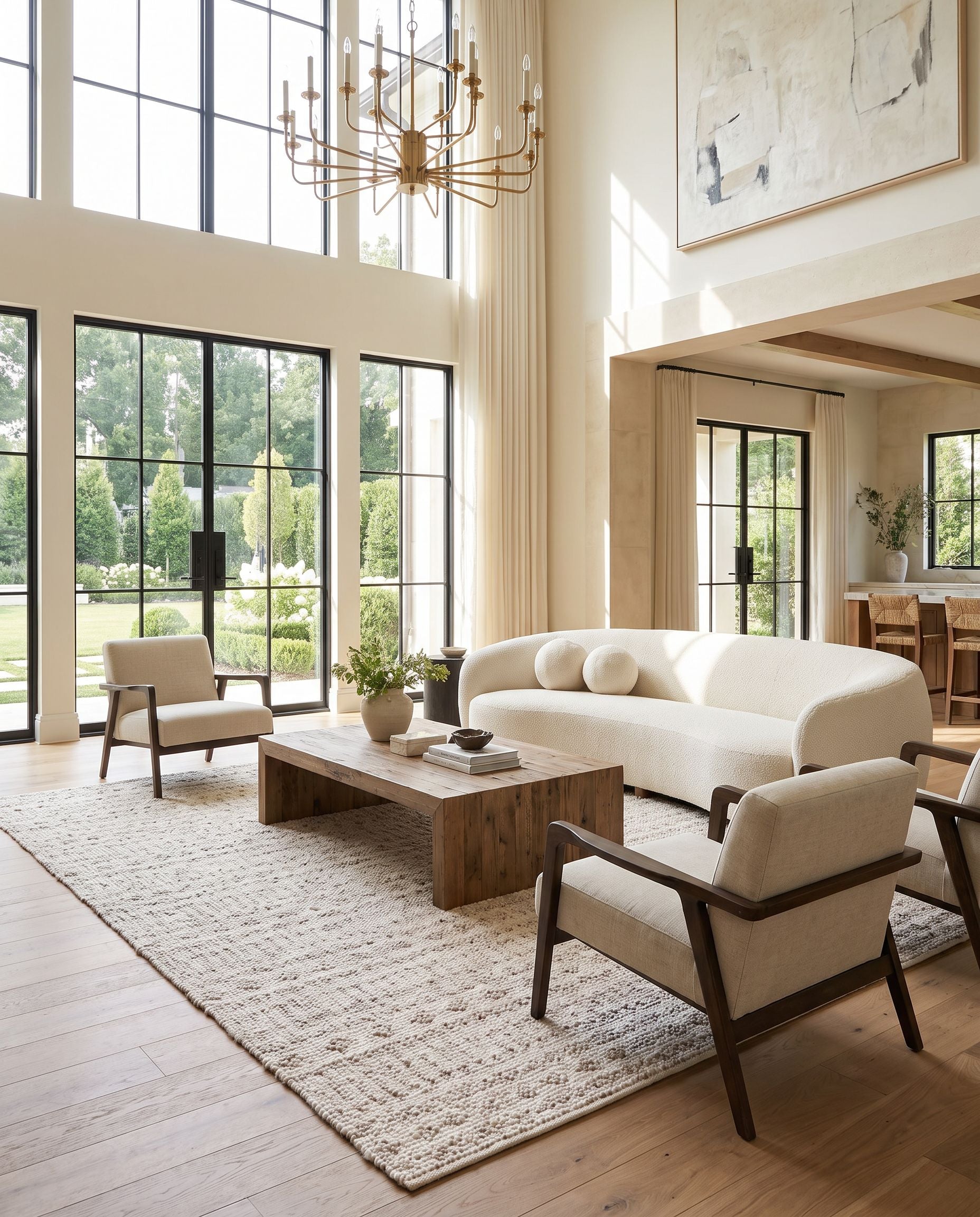 Ingrid ING-2006 Hand Woven Rug styled in an elegant designer living room — hand woven modern area rug in metallic silver and white tones