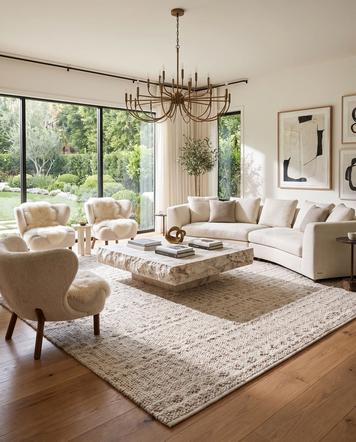 Ingrid ING-2006 Hand Woven Rug styled in an elegant designer living room — hand woven modern area rug in metallic silver and white tones