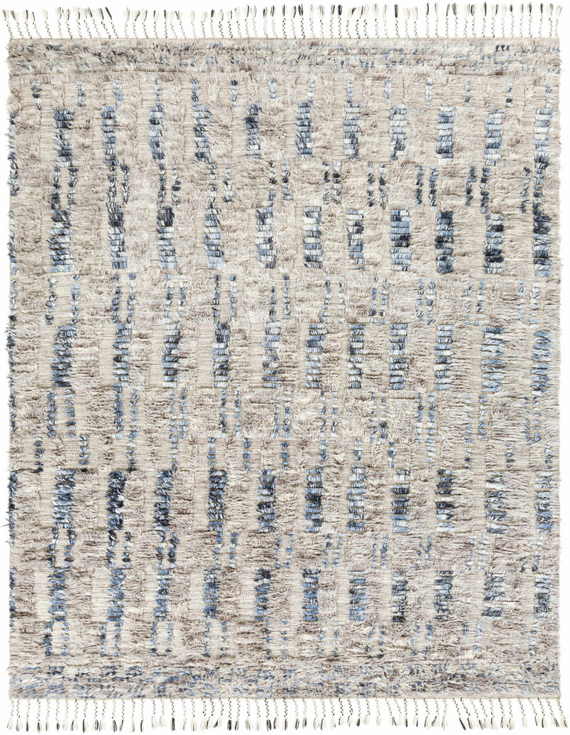 Gray Hand Knotted 100% Wool Global Rectangle Handmade rug, Indoor use only, has fringe, non-washable.