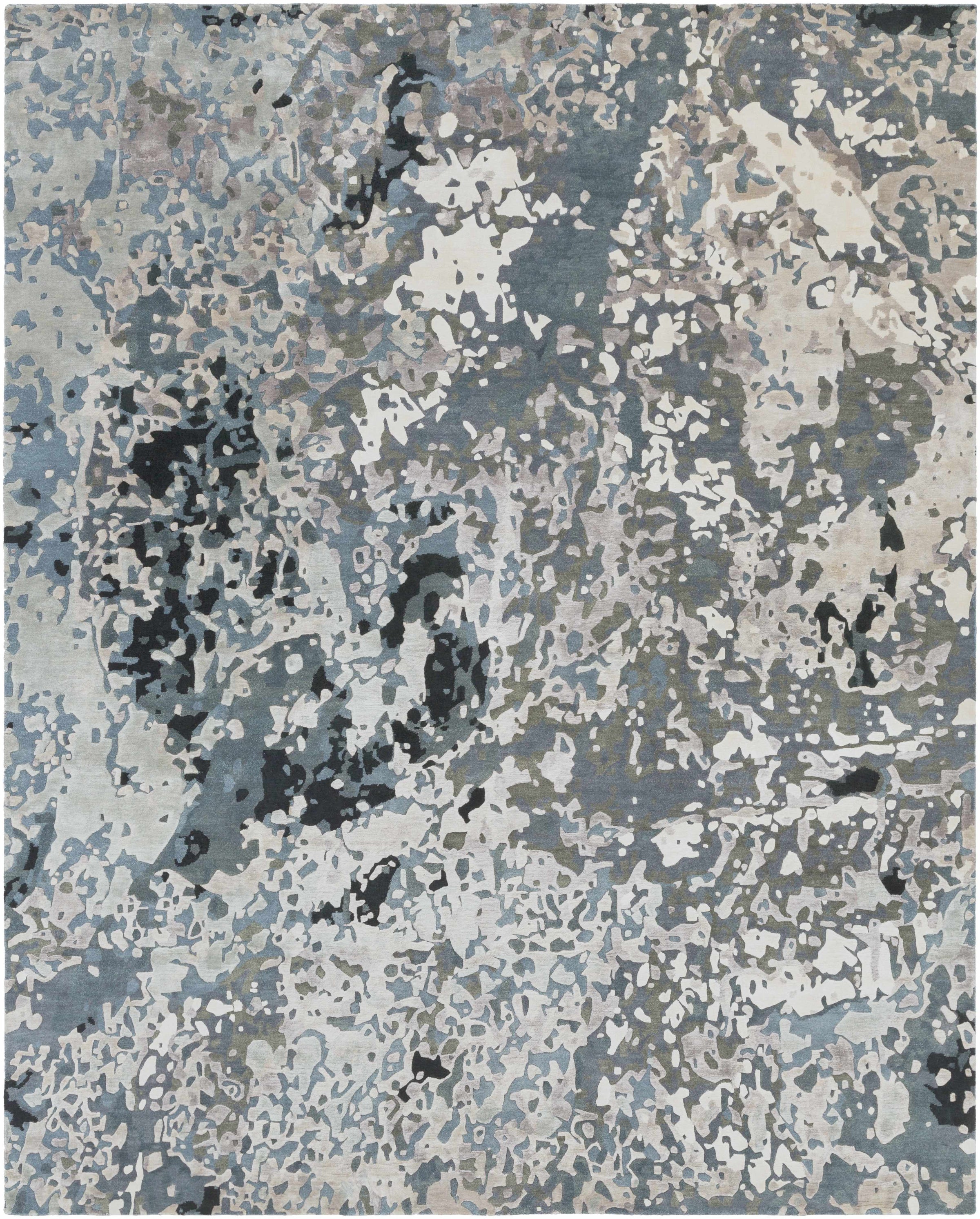 Navy Hand Knotted 70% Viscose, 30% NZ Wool Modern Rectangle Handmade rug, Indoor use only, no fringe, non-washable.