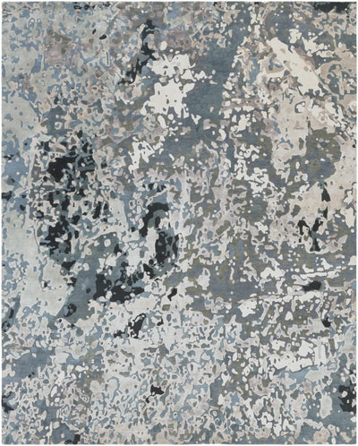 Navy Hand Knotted 70% Viscose, 30% NZ Wool Modern Rectangle Handmade rug, Indoor use only, no fringe, non-washable.