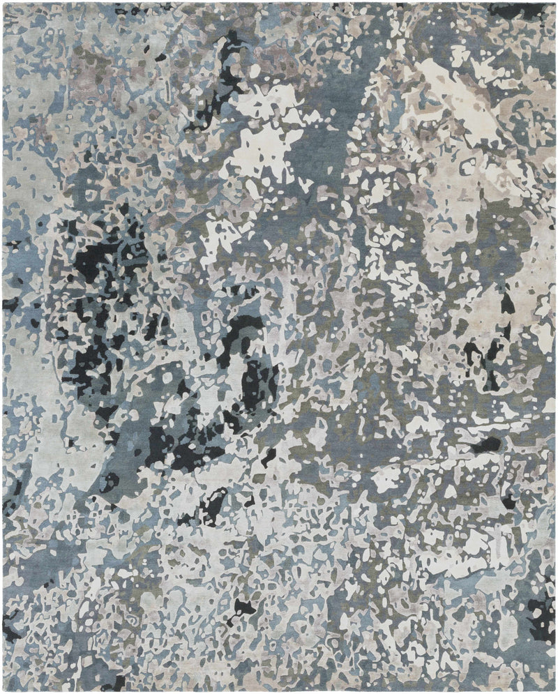 Navy Hand Knotted 70% Viscose, 30% NZ Wool Modern Rectangle Handmade rug, Indoor use only, no fringe, non-washable.