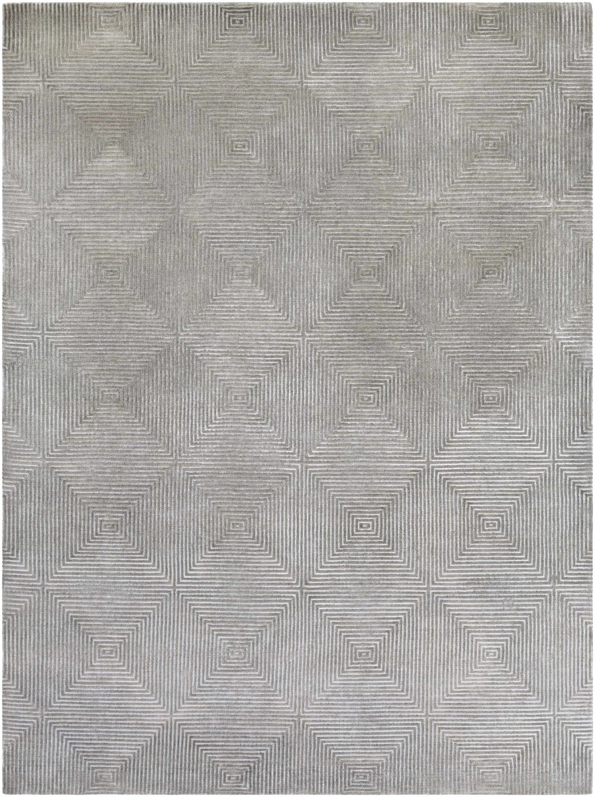 Gray Hand Knotted 50% Viscose, 50% Wool Modern Rectangle Handmade rug, Indoor use only, no fringe, non-washable.