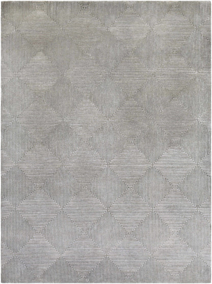 Gray Hand Knotted 50% Viscose, 50% Wool Modern Rectangle Handmade rug, Indoor use only, no fringe, non-washable.