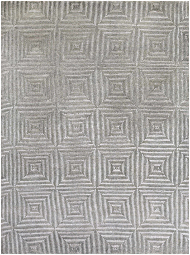 Gray Hand Knotted 50% Viscose, 50% Wool Modern Rectangle Handmade rug, Indoor use only, no fringe, non-washable.