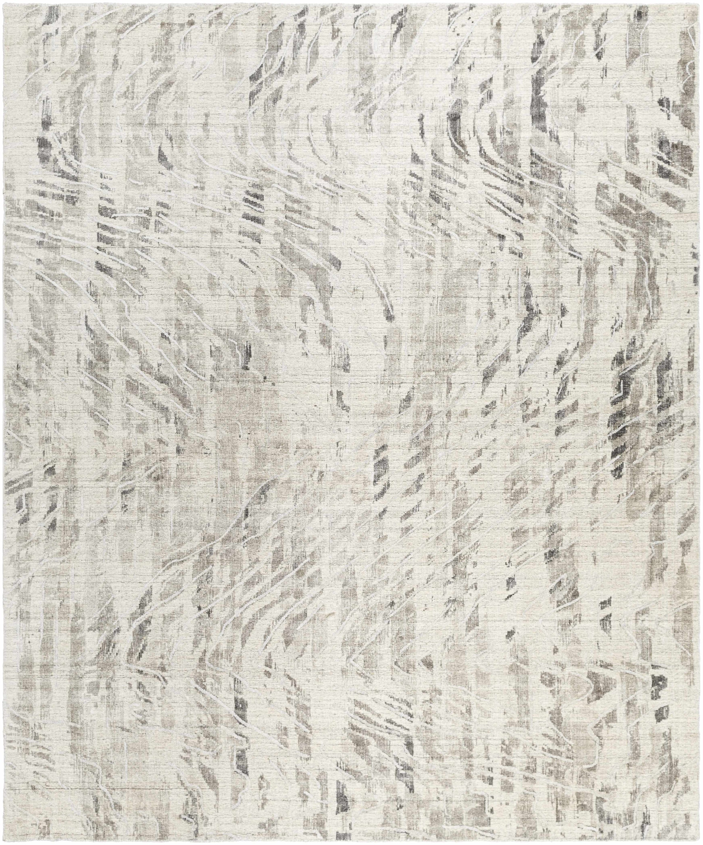 Ivory Hand Loomed 95% Viscose, 5% NZ Wool Modern Rectangle Handmade rug, Indoor use only, no fringe, non-washable.