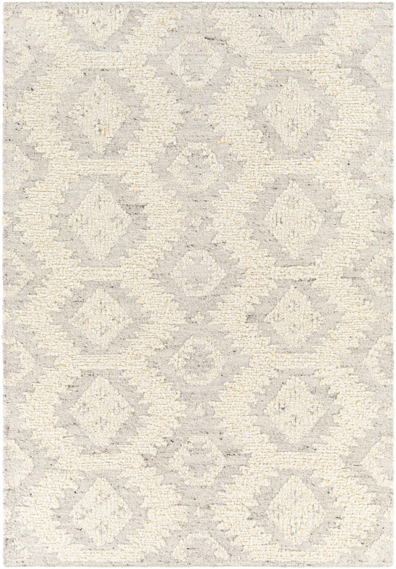 Cream Hand Woven 100% Wool Global Rectangle Handmade rug, Indoor use only, no fringe, non-washable.