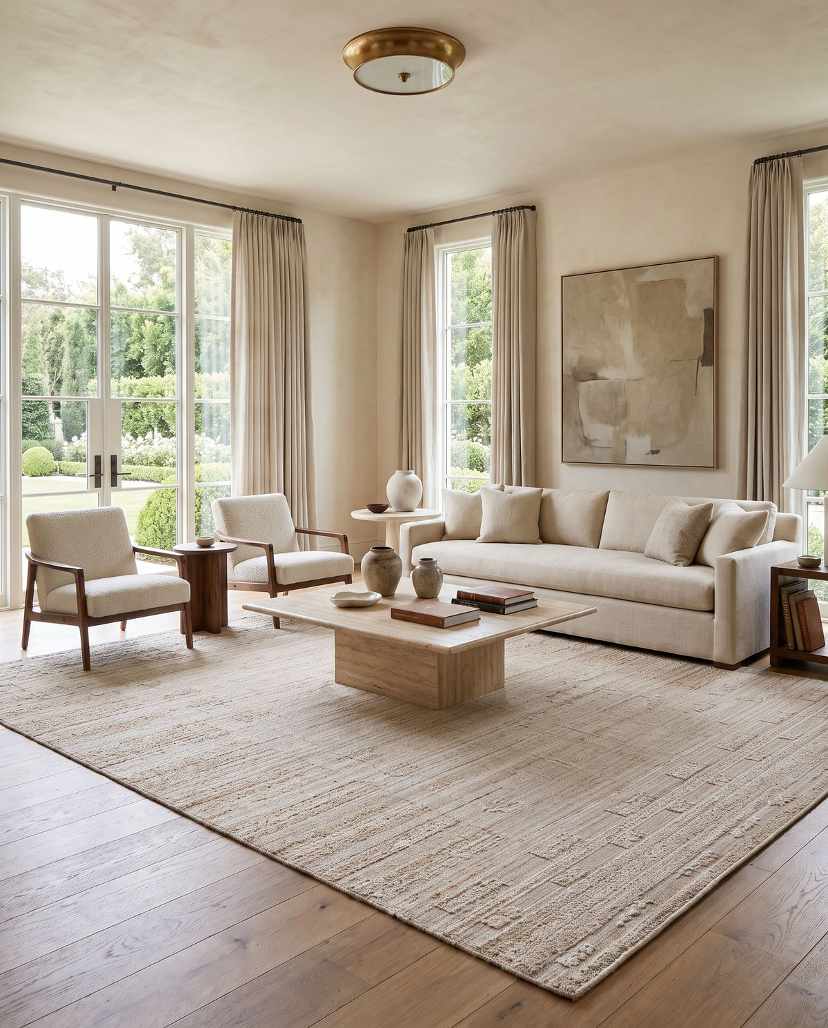 Jackie JAK-2300 Hand Loomed Rug styled in an elegant designer living room — hand loomed transitional, traditional area rug in light gray and slate gray taupe tones