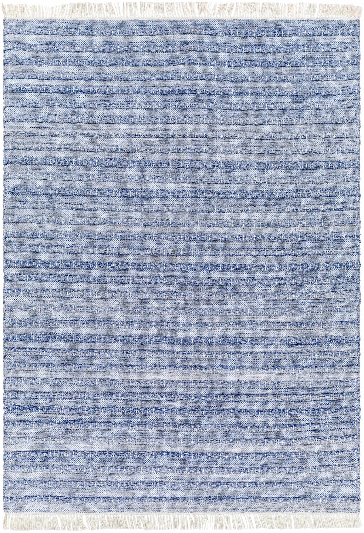Blue Hand Woven 100% Recycled PET Yarn Modern Rectangle Handmade rug, Indoor use only, has fringe, non-washable. runner also available