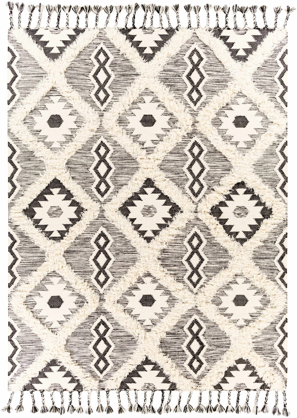 Black Hand Woven 100% Wool Global Rectangle Handmade rug, Indoor use only, has fringe, non-washable. runner also available